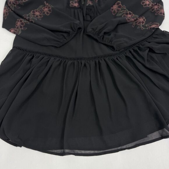 Ellen Tracy Black Chiffon Knee Length Floral Tie Front Shift Dress Women XL NEW - Picture 8 of 11